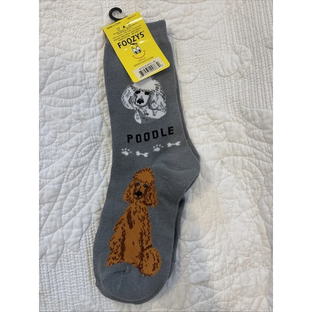 Foozy's Canine Collection Poodle Socks Women SZ 9-11 Gray Polyester Blend‎ New